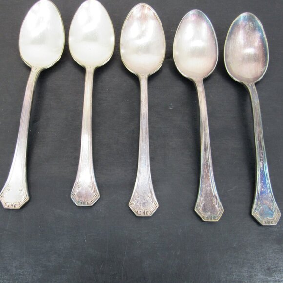 Reed & Barton Pompeian Greek Key & Scrollwork Design Teaspoons Lot of 5 Vntg - Picture 3 of 8